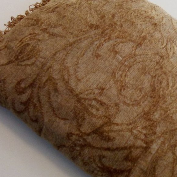 Stratford Home Taupe brown velvety Fringe Scroll work Lumbar Throw Accent pillow - Picture 4 of 4